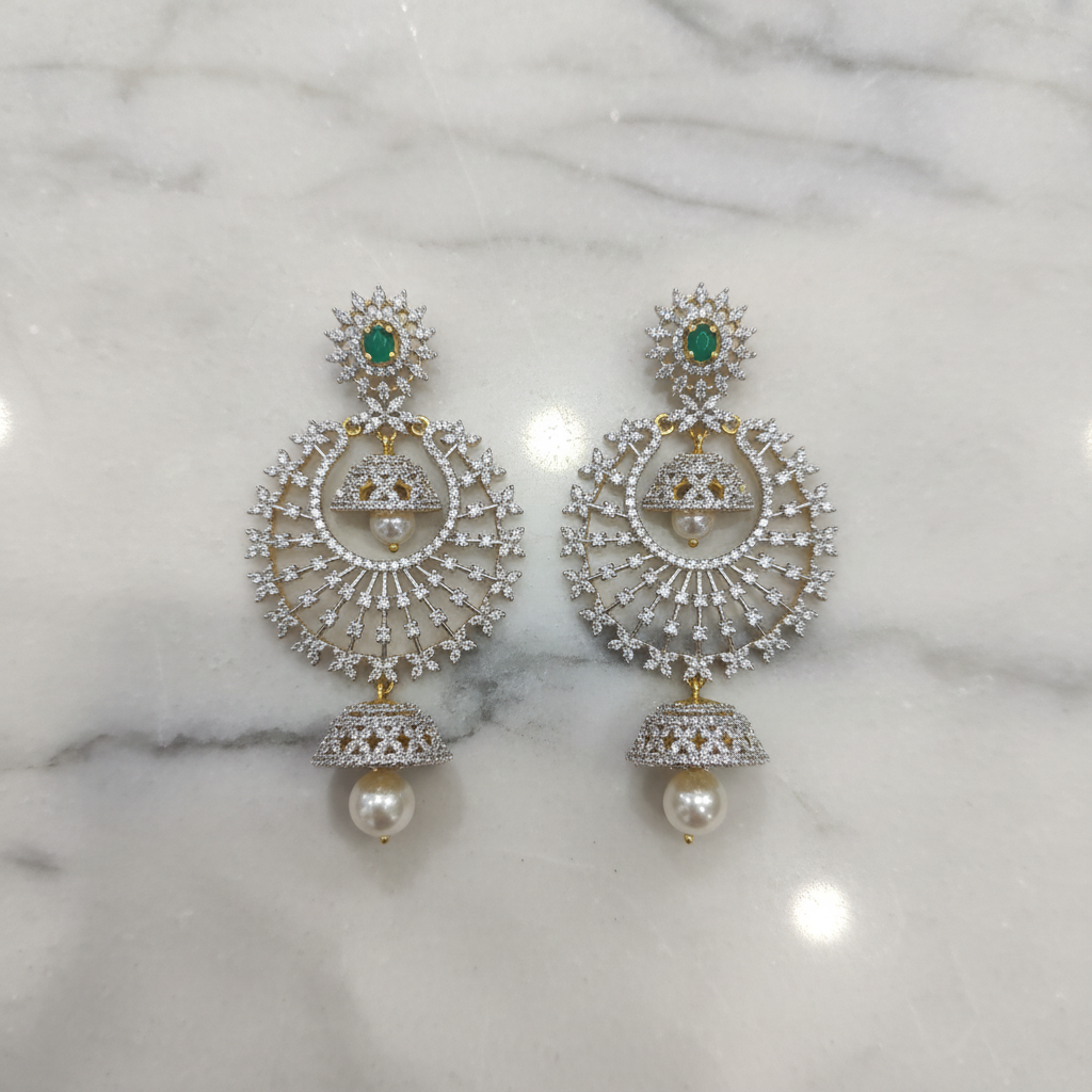 Diamond Replica Chandbali Earrings - Flat Lay Marble