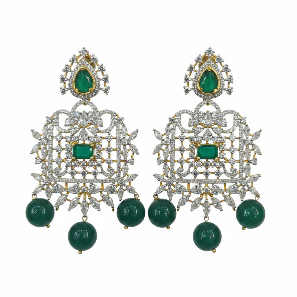 Emerald Green Chandbali Earrings – 2.5x1.5 inch