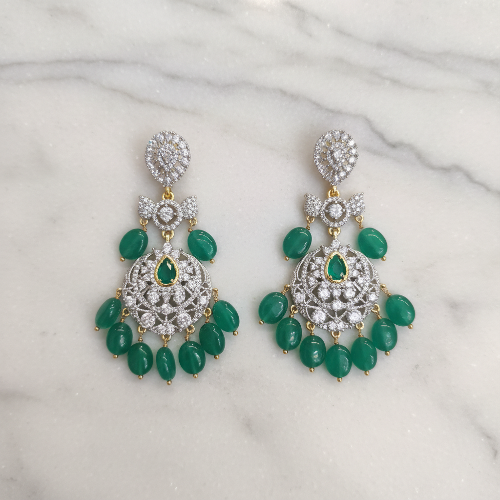 American Diamond Chandbali Earrings - Flat Lay Marble