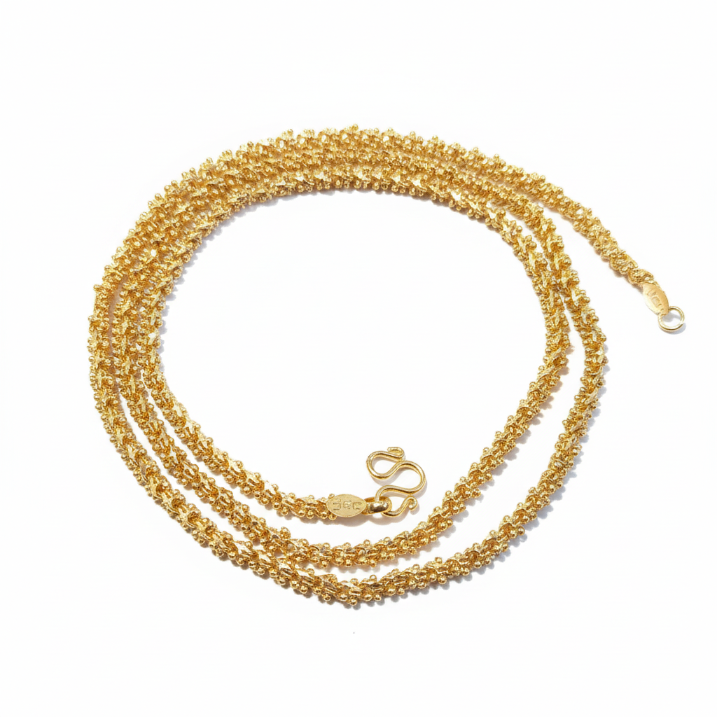 24K gold plated one gram chain with delicate pattern on white background