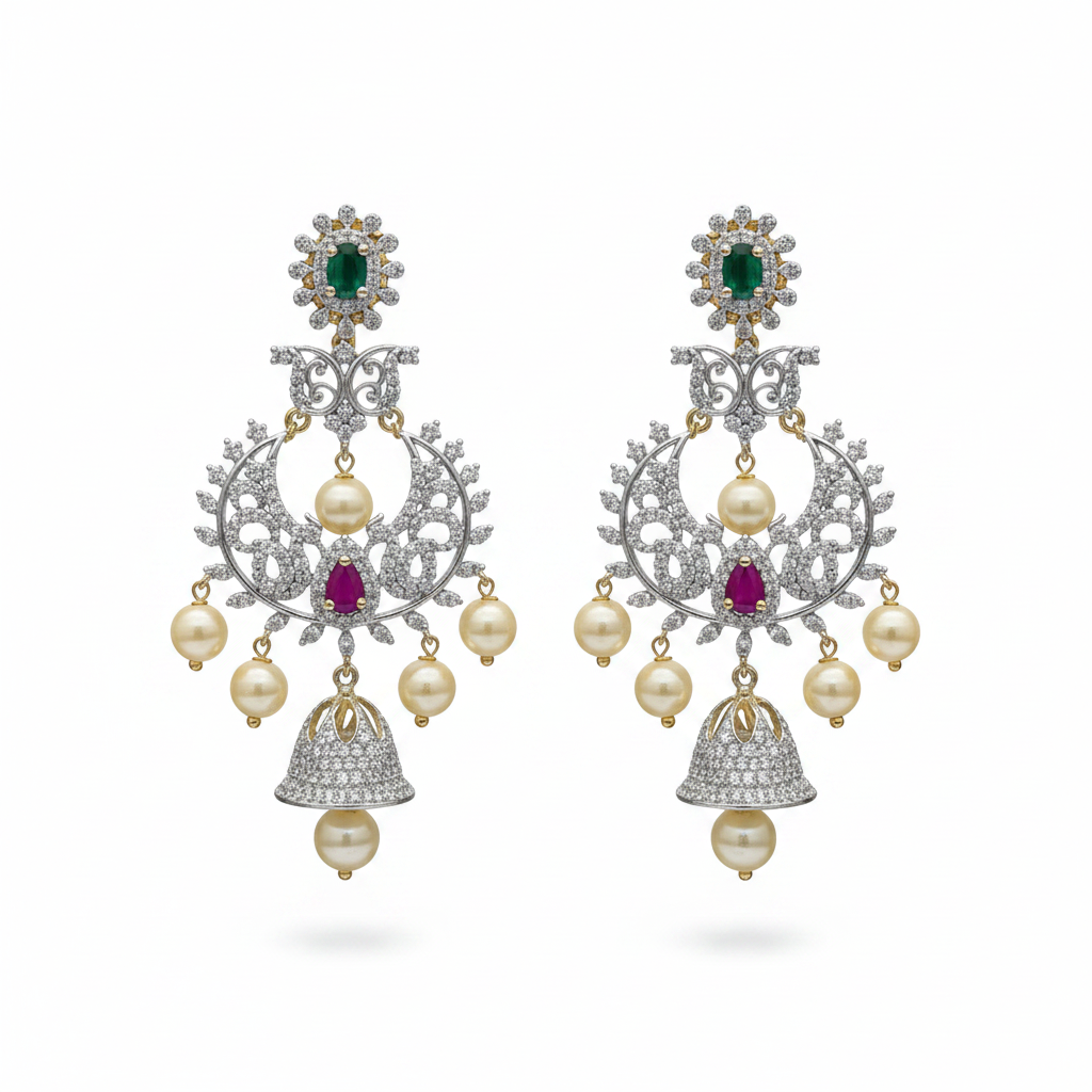 Diamond Replica Chandbali Earrings flat lay on white background