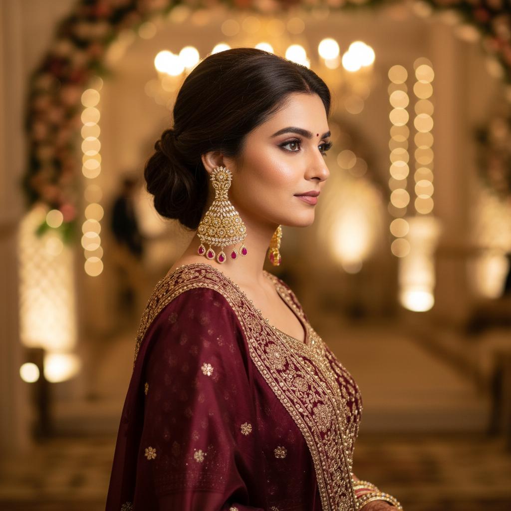 Grand CZ Chandbali Earrings Lifestyle Bridal Shot