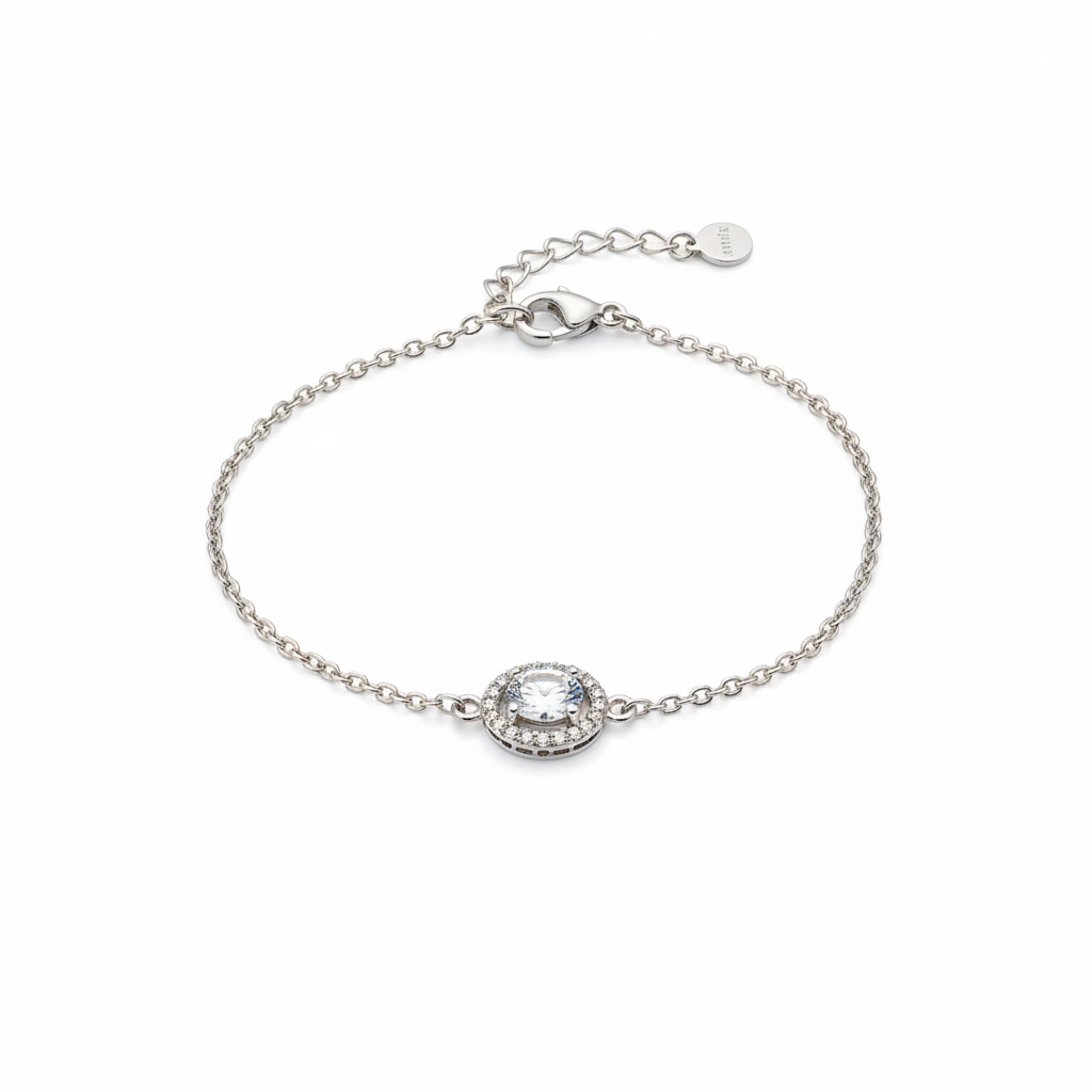 925 Sterling Silver Bracelet with Crystal Centerpiece
