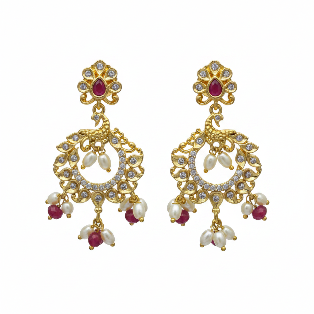 Ruby Chandbali Earrings - White Background