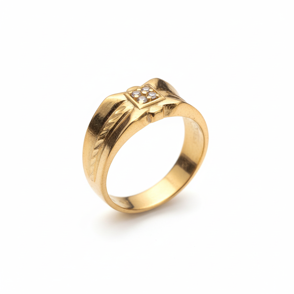 24K Gold Plated Classic Men's Ring with CZ Stones - Premium Elegant Band