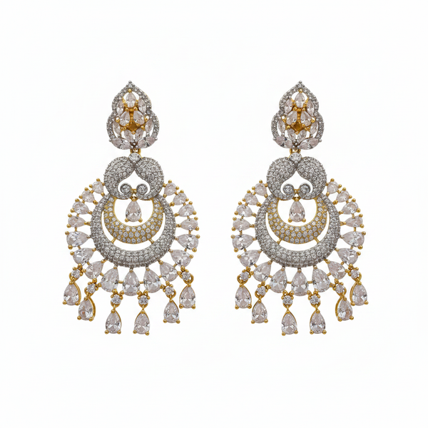 Flat lay Diamond Replica Chandbali Earrings White variant on white background