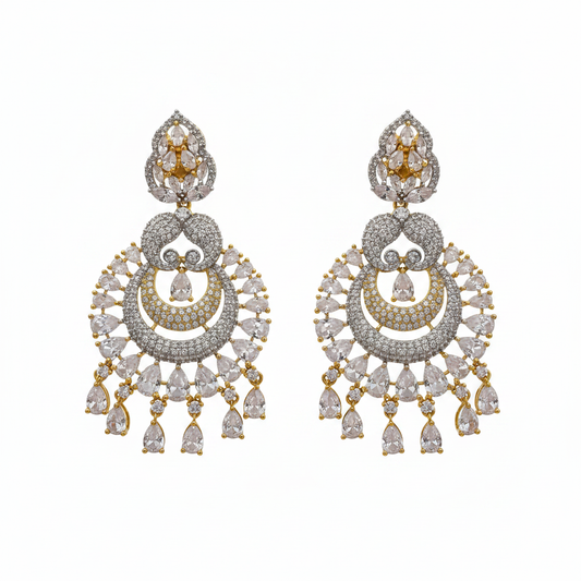 Flat lay Diamond Replica Chandbali Earrings White variant on white background