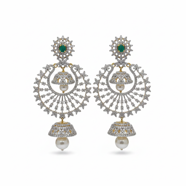 Diamond Replica Chandbali Earrings - White Background Studio Shot