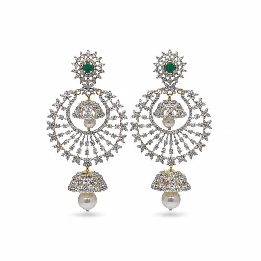 Diamond Replica Chandbali Earrings - White Background Studio Shot