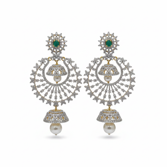 Diamond Replica Chandbali Earrings - White Background Studio Shot