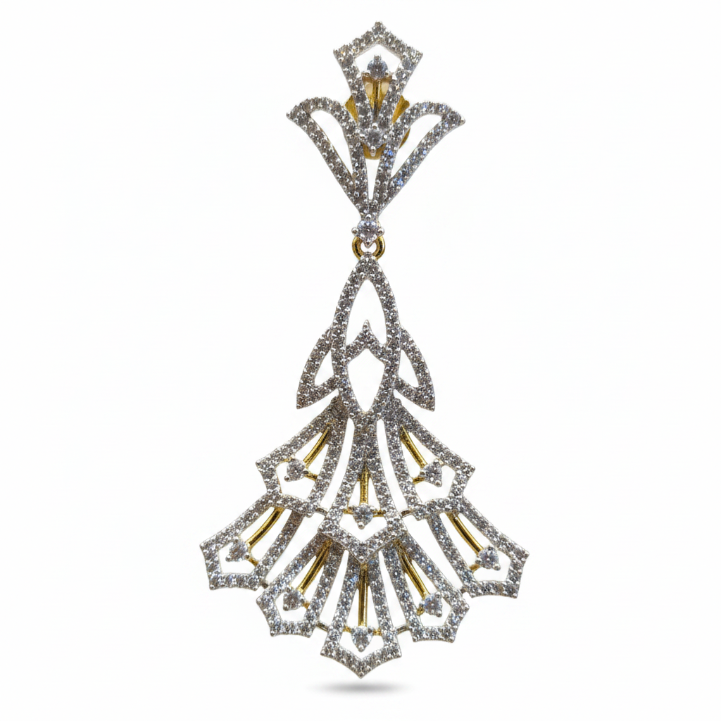 CZ Art Deco Fan Chandelier Earrings - Macro Detail Shot