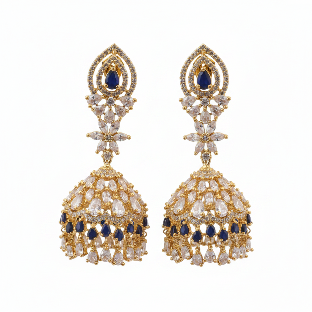 White background - Gold Blue Jhumka