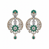 CZ Open Lattice Chandbali Earrings - Emerald Green White Background