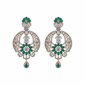 CZ Open Lattice Chandbali Earrings - Emerald Green White Background