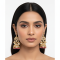 Model wearing Ruby CZ Peacock Jhumka Earrings