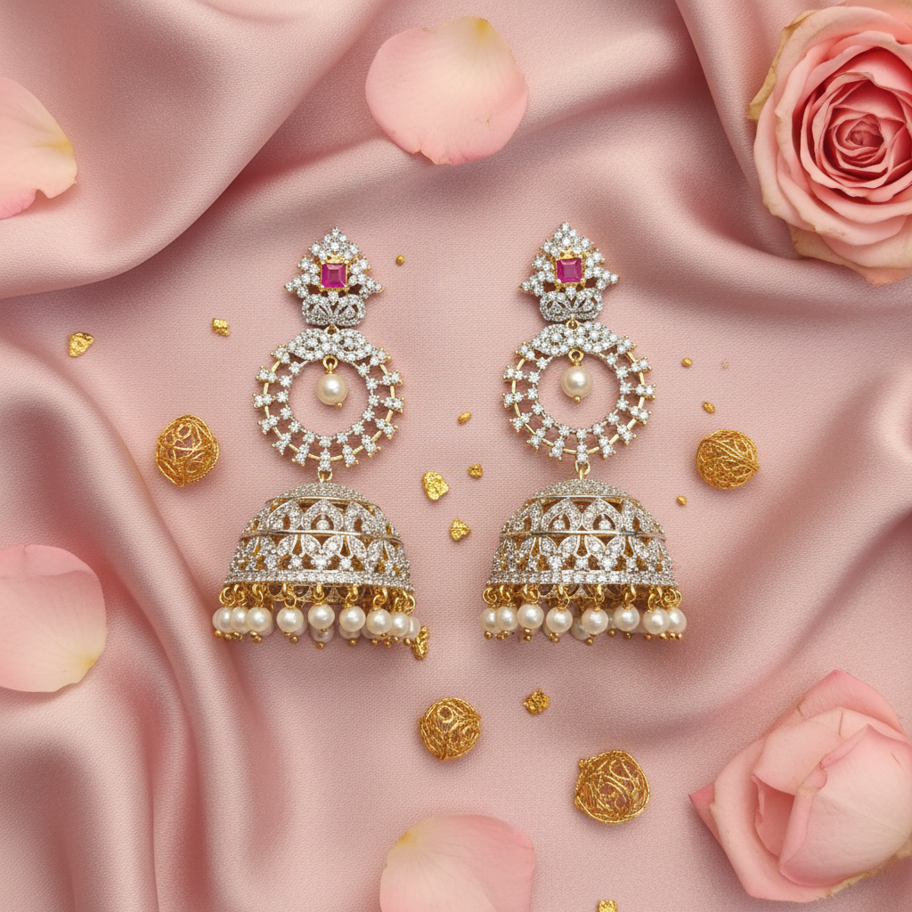 CZ Diamond Chandbali Jhumka – lifestyle