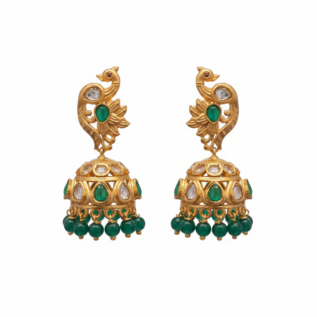 Polki Jhumki Green - Studio White Background