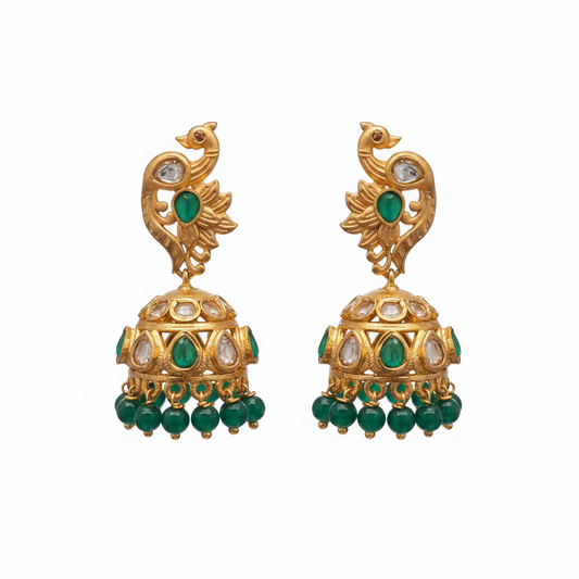 Polki Jhumki Green - Studio White Background