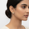 Circle Pearl Stud Earrings White CZ model shot