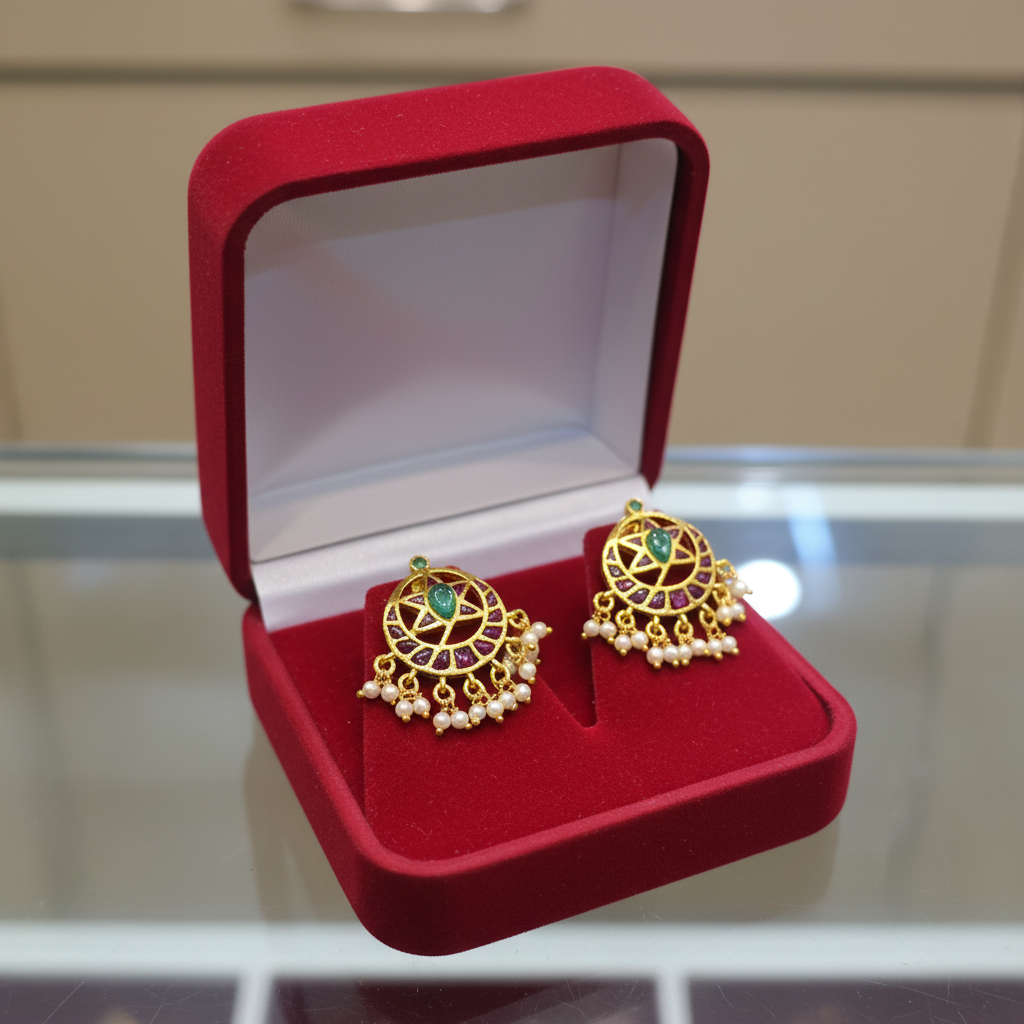 Chandra Surya Vanka Kempu Earrings - In Box
