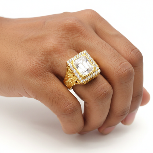 Gold Diamond Halo Signet Ring - Lifestyle