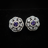 Purple CZ Halo Stud Earrings - Macro detail sparkle shot