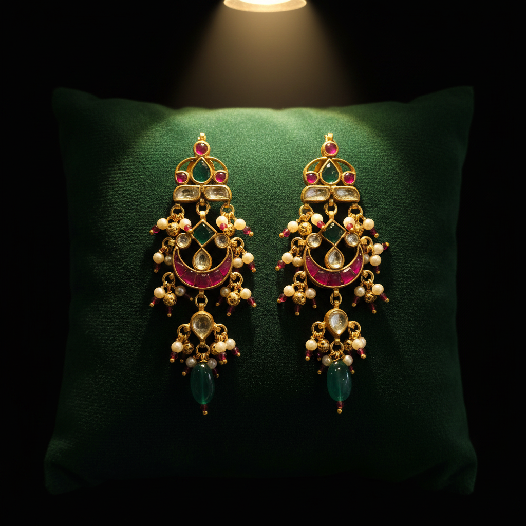 Jadau Kundan Earrings – velvet display presentation