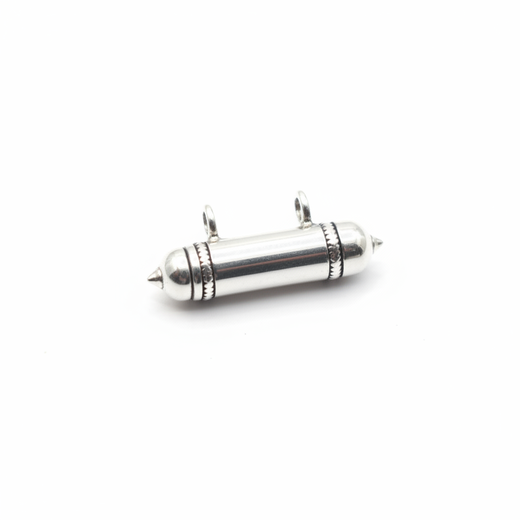 925 Silver Smooth Bullet Amulet Pendant - White Background