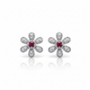 Close-up macro detail of Victorian Ruby Flower Stud Earrings