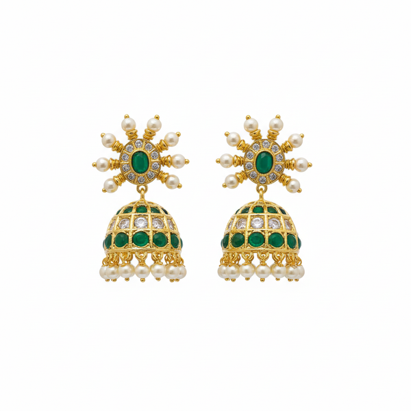 Kempu Chakra Jhumka Green - white background