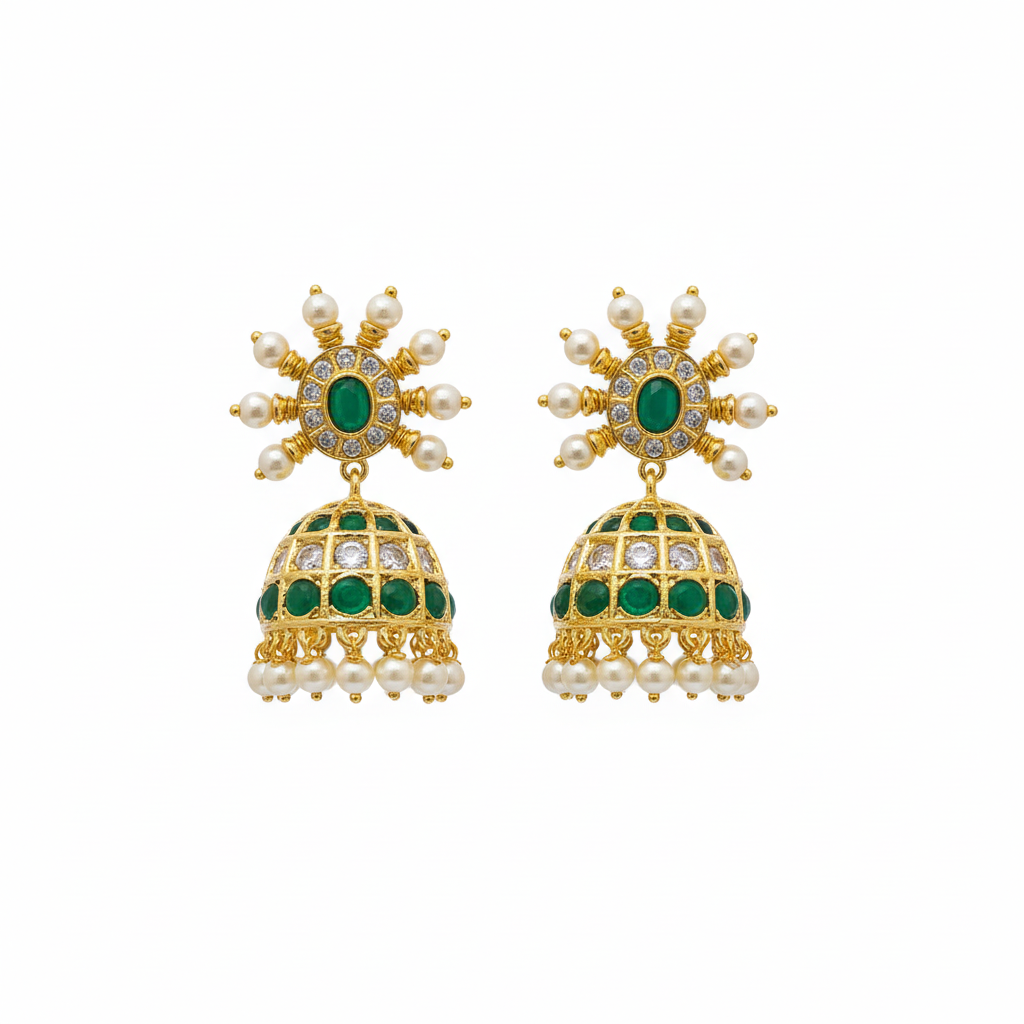 Kempu Chakra Jhumka Green - white background