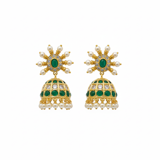 Kempu Chakra Jhumka Green - white background