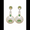 CZ Baguette Disc Chandelier Earrings - Emerald Green White Background