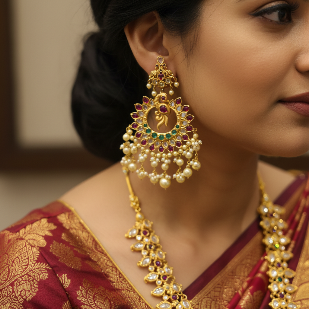 Jadau Kempu Chandbali Earrings - Lifestyle