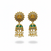 Lakshmi Sun Disc CZ Jhumka - Emerald Green - White Background