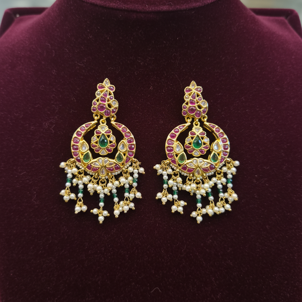 Kempu Polki Chandbali Earrings - Flat Lay