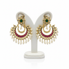 Kundan Kempu Chandbali Earrings with pearl drops on mannequin ear stand