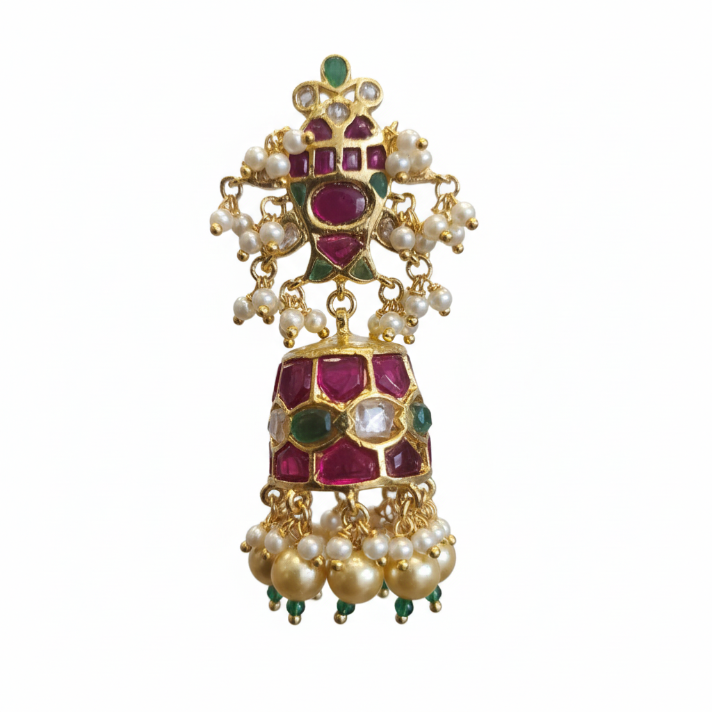 Polki Kundan Chandelier Jhumka - Macro Gemstone Detail