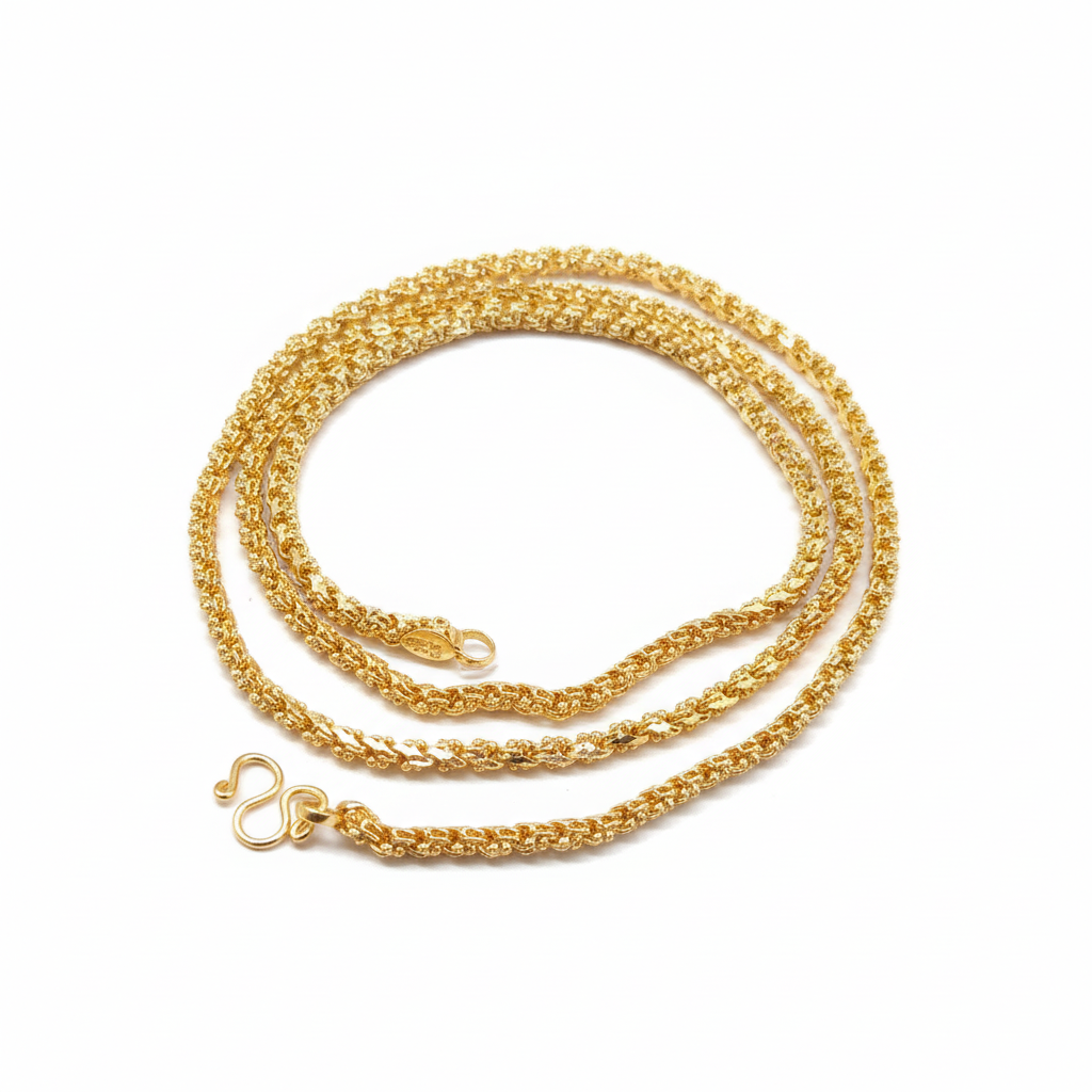 24K gold plated braided one gram chain on white background