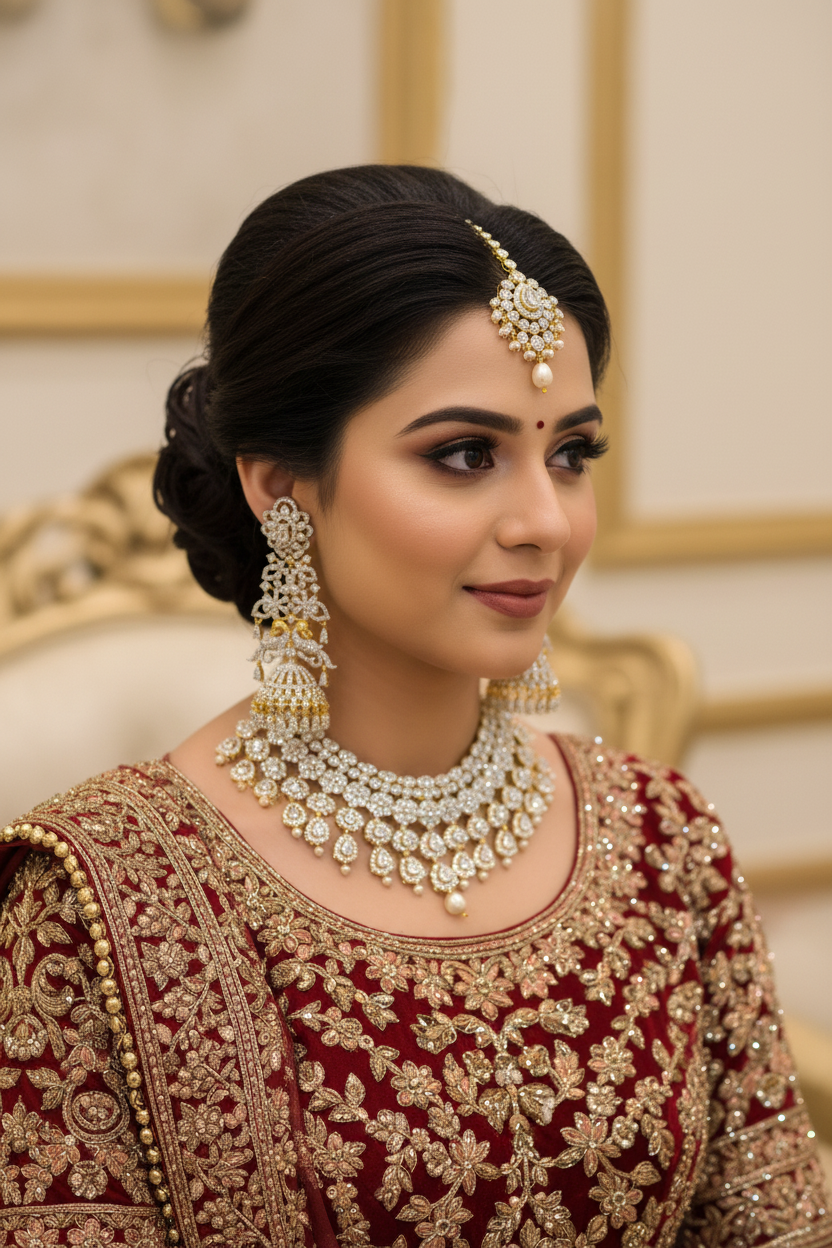 Diamond Replica CZ Jhumka Earrings - Model Wear Shot
