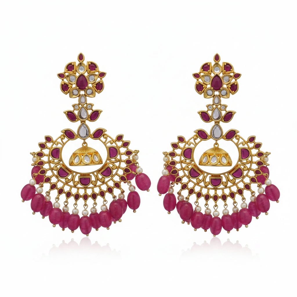 Kempu Polki Chandbali Earrings product shot on white background