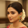 Indian model wearing Handmade Navratna Jadau Kundan Earrings editorial shot