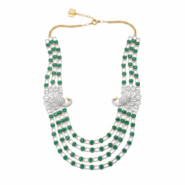 Emerald Peacock Multi-Strand Necklace – white background studio shot