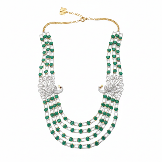 Emerald Peacock Multi-Strand Necklace – white background studio shot