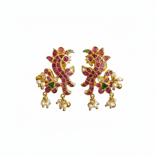 Kempu Peacock Studs – white background studio shot
