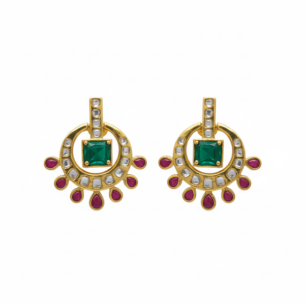 Kempu Emerald Chandbali Earrings - White Background