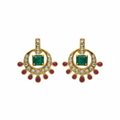 Kempu Emerald Chandbali Earrings - White Background