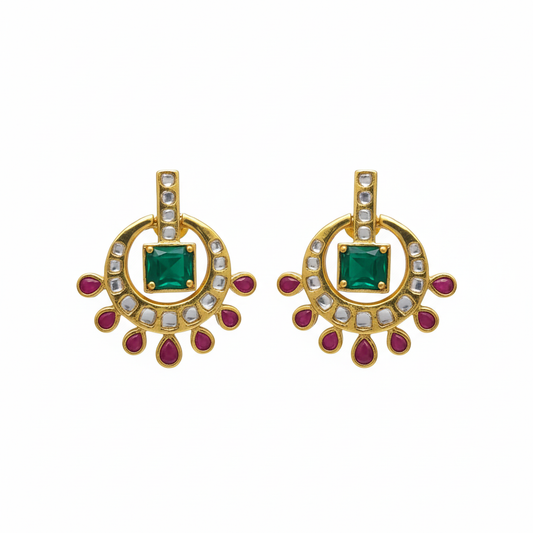 Kempu Emerald Chandbali Earrings - White Background