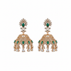 Rose gold CZ jhumka earrings green - white background product shot