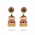 Kempu Handmade Jhumka Screw Back Earrings - White Background